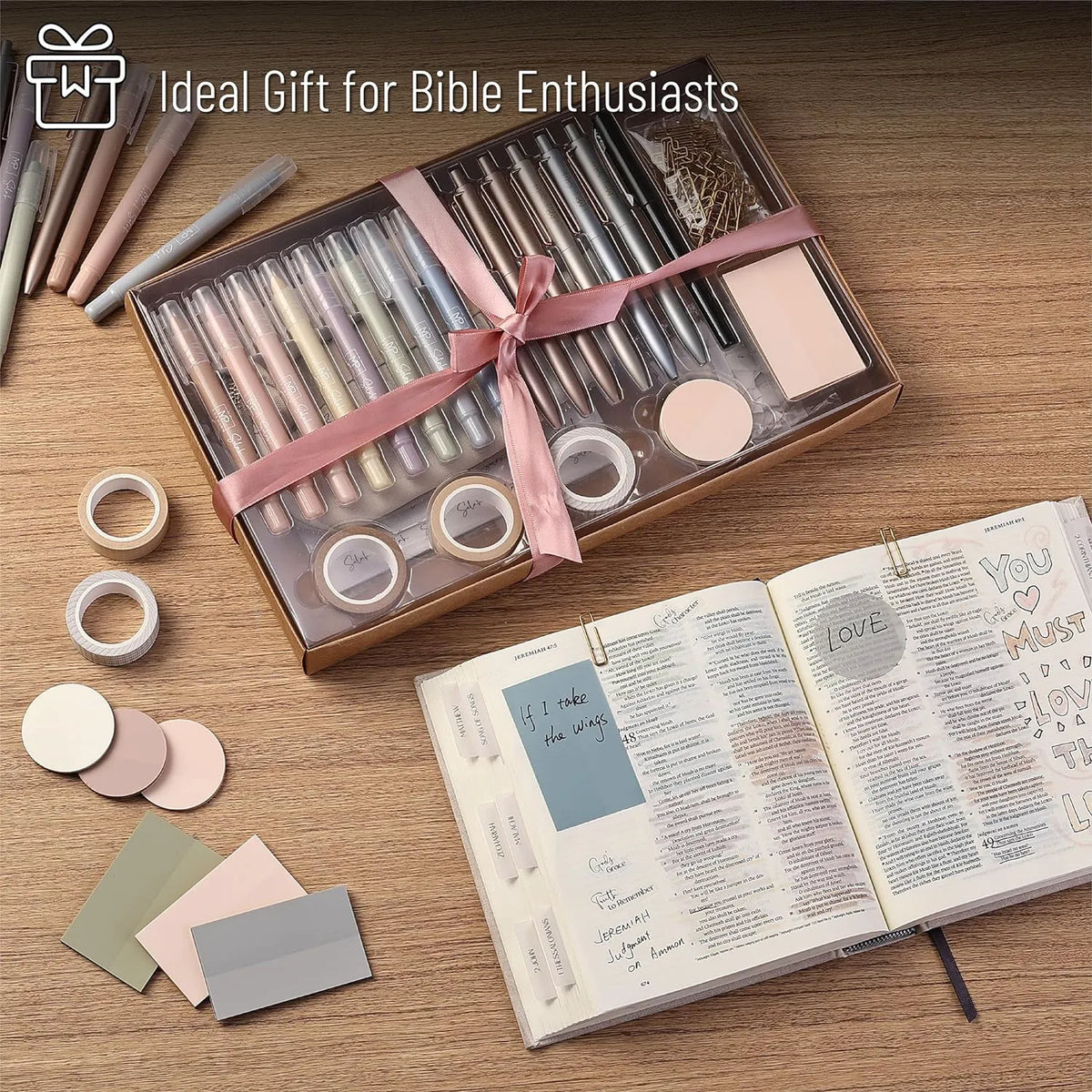 Selah Bible Journaling Kit with No-Bleed Pens, Gel Highlighters, Tabs, Washi Tape & Stickers