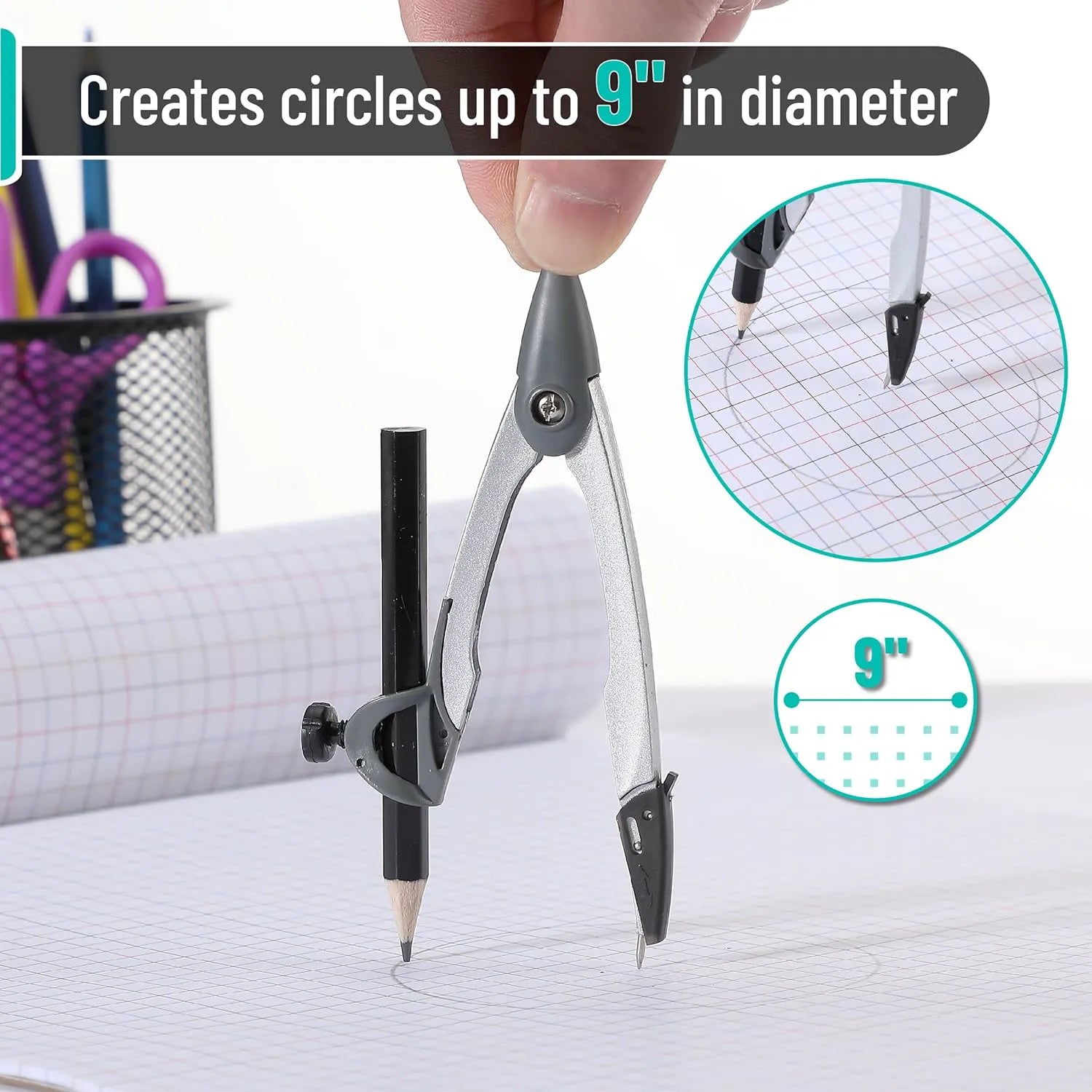 Geometry Compass with Pencil, Draw Circles Up to 9 Inches