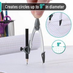 Geometry Compass with Pencil, Draw Circles Up to 9 Inches