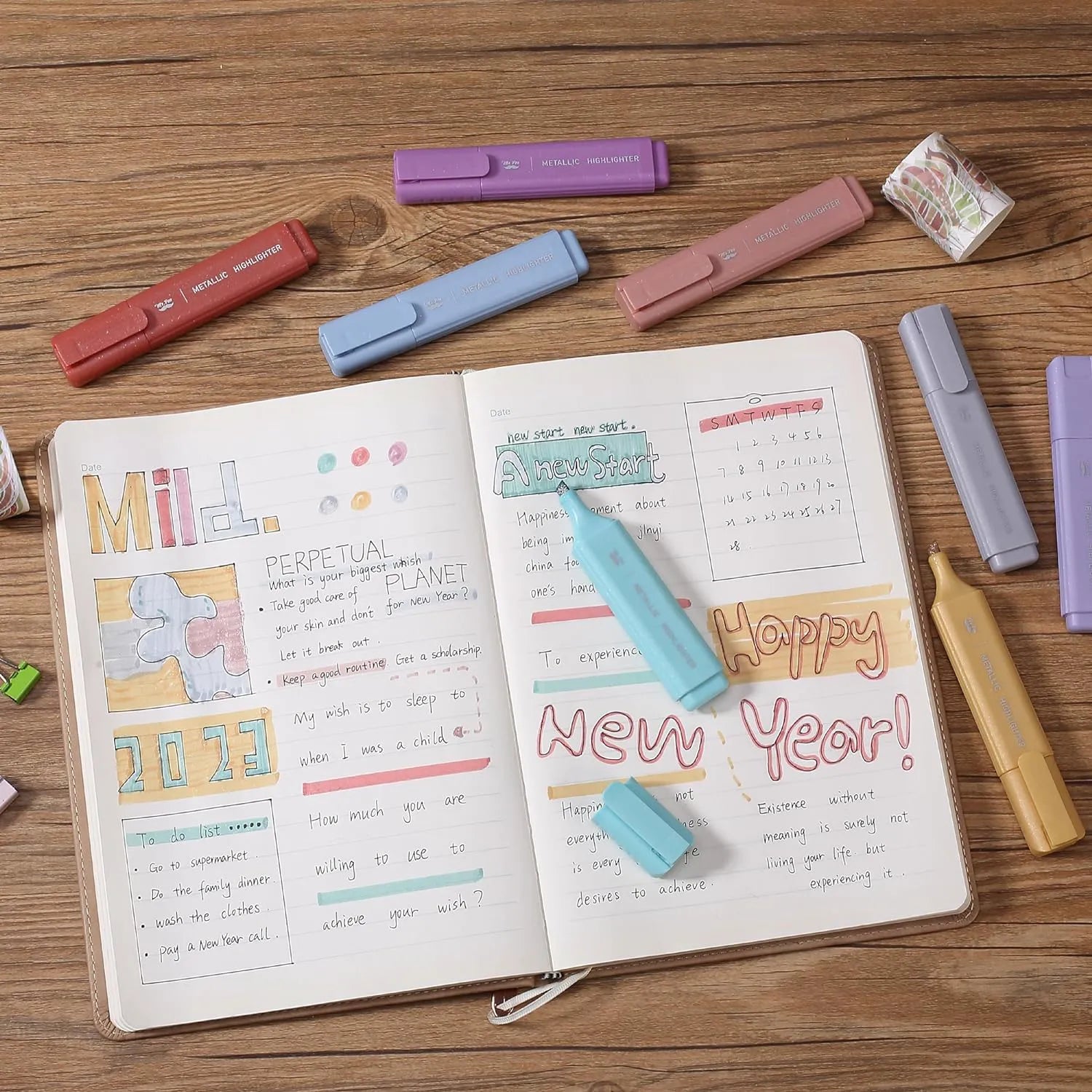 Glitter Highlighters 8-Pack: Metallic Chisel Tip, Aesthetic & Cute for School, Journaling & Crafts