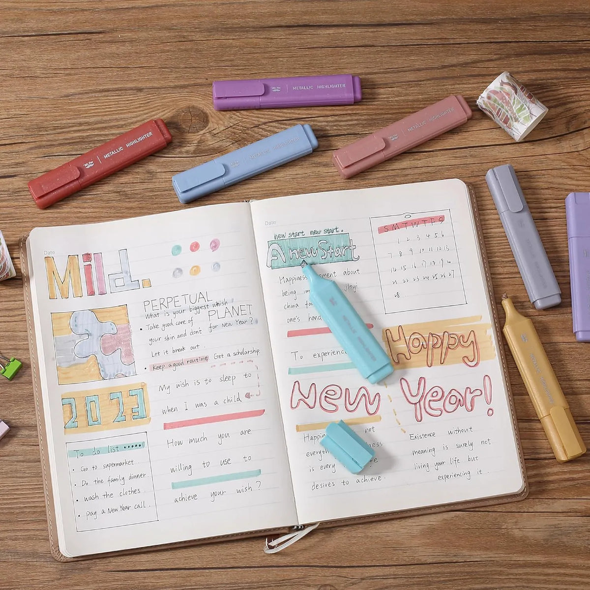 Glitter Highlighters 8-Pack: Metallic Chisel Tip, Aesthetic & Cute for School, Journaling & Crafts
