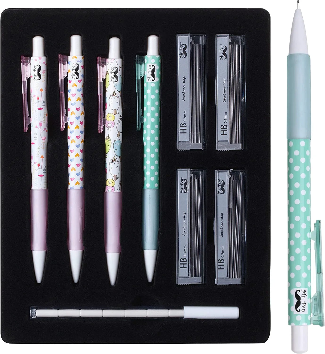 Cute Mechanical Pencil Set with 0.7mm Lead and Erasers (16 Pieces)