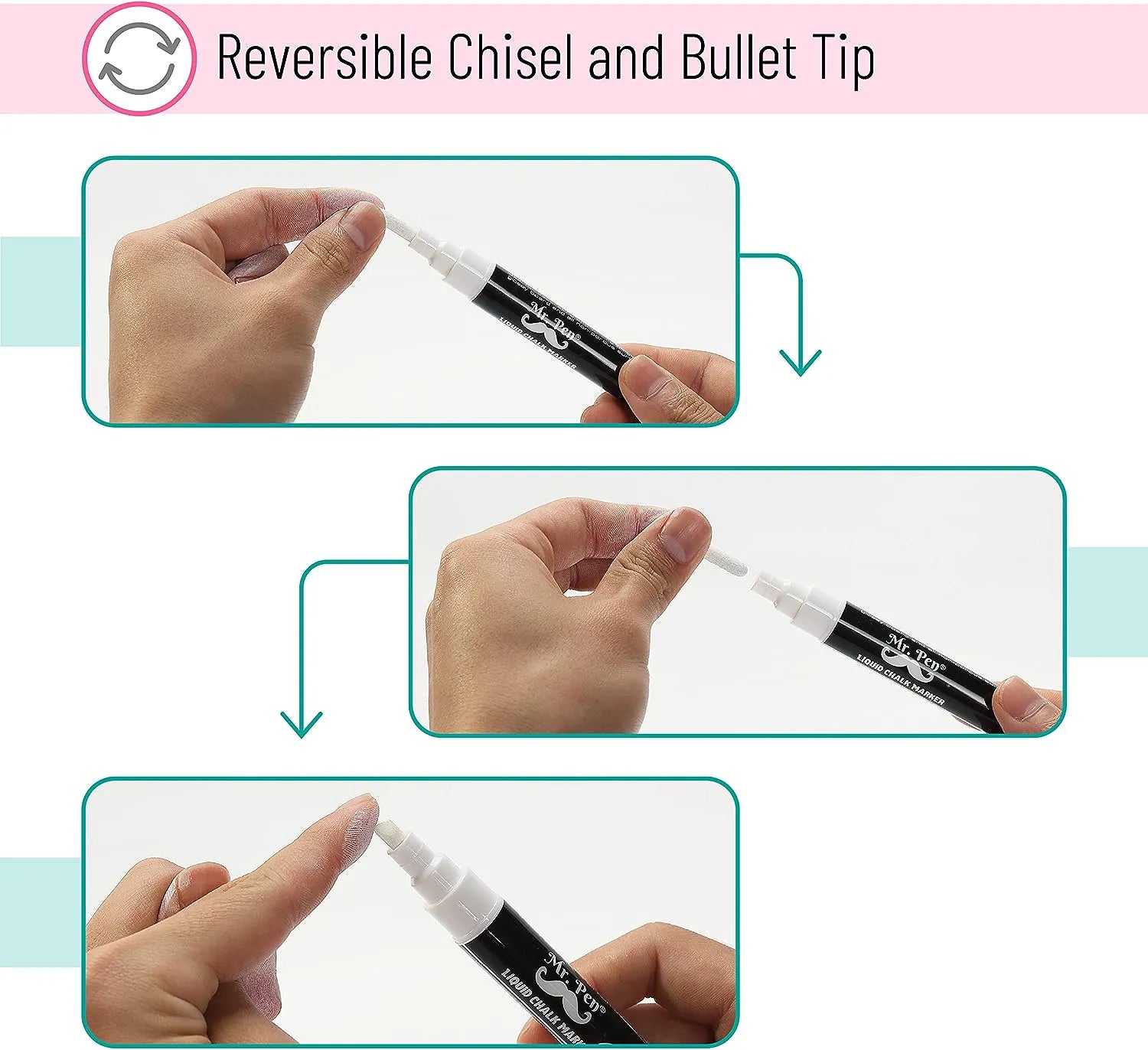 White Chalk Markers (8 Pack) with Reversible Tip - Erasable