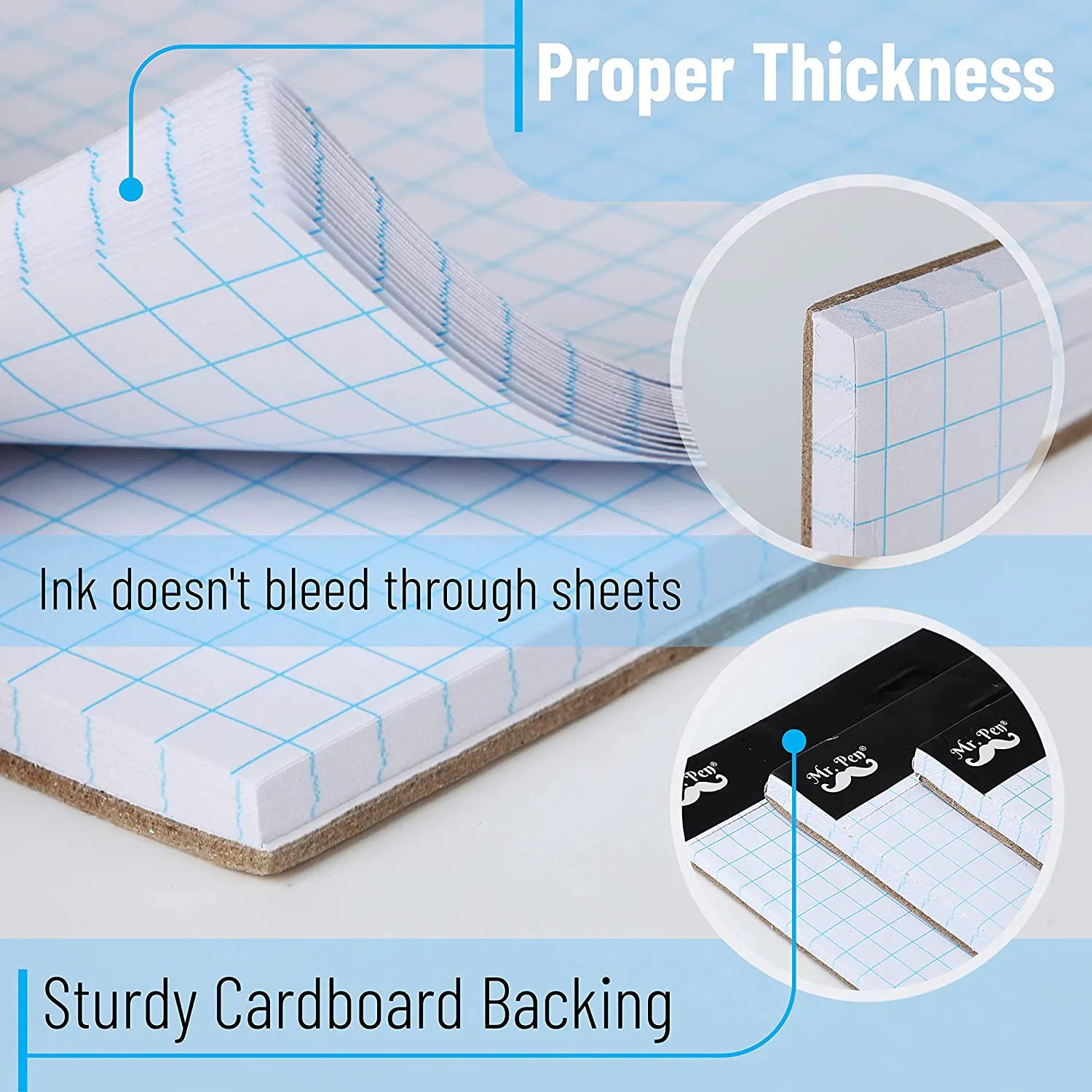 Graph Paper Pad 11" x 8.5", 4x4 Grid (4 Squares/Inch), 55 Sheets, Quad Ruled