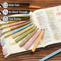 Aesthetic No-Bleed Highlighters & Pens, 12-Pack Pastel Set for Bible Study