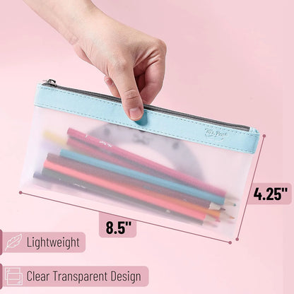 Clear Pencil Pouches (3-Pack) - Transparent TPU Zipper Bags for School, Travel & Makeup