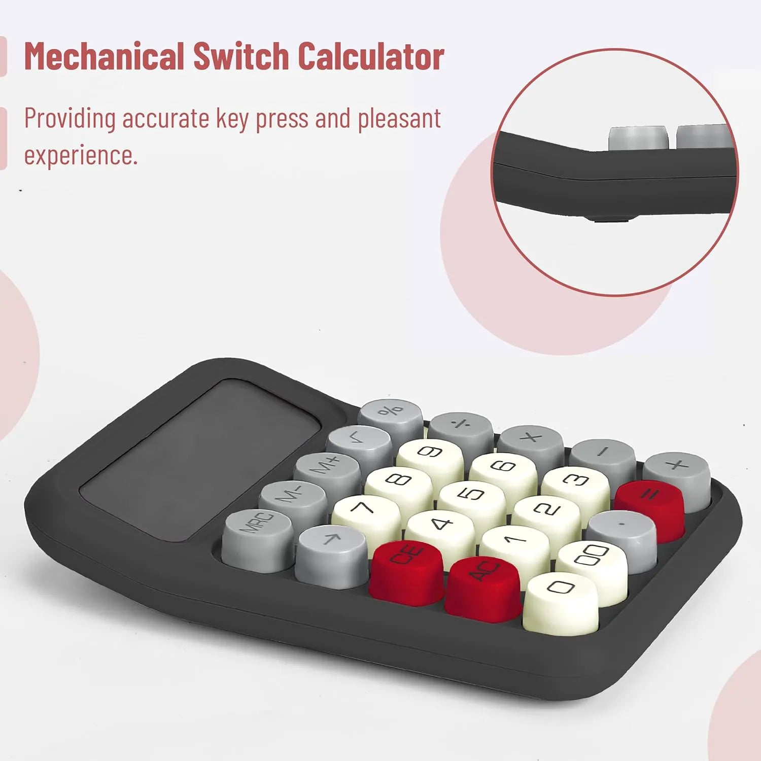 Mechanical Switch Calculator with 12-Digit Large LCD Display and Round Grey Keys