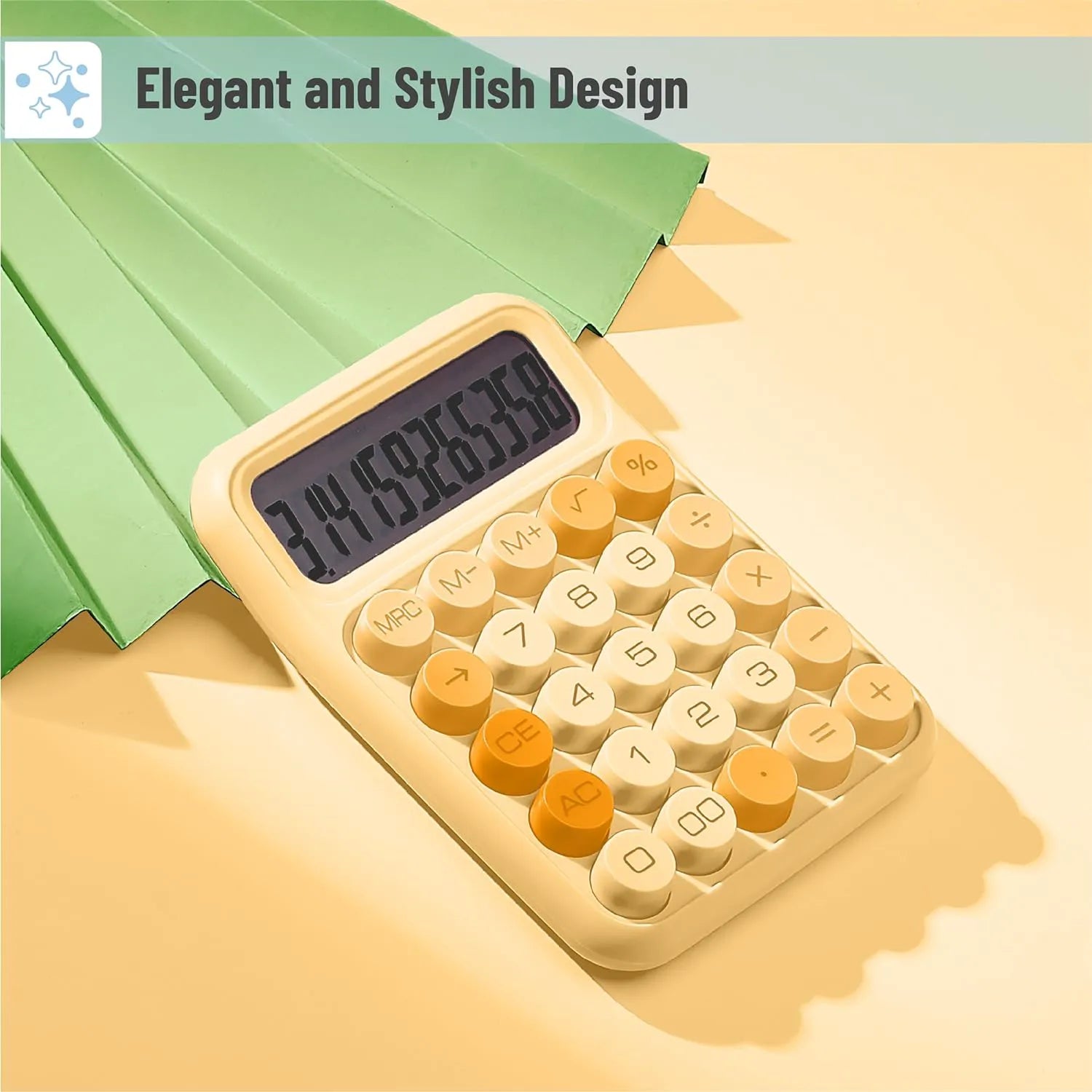 Large LCD 12-Digit Mechanical Calculator with Big Buttons, Orange
