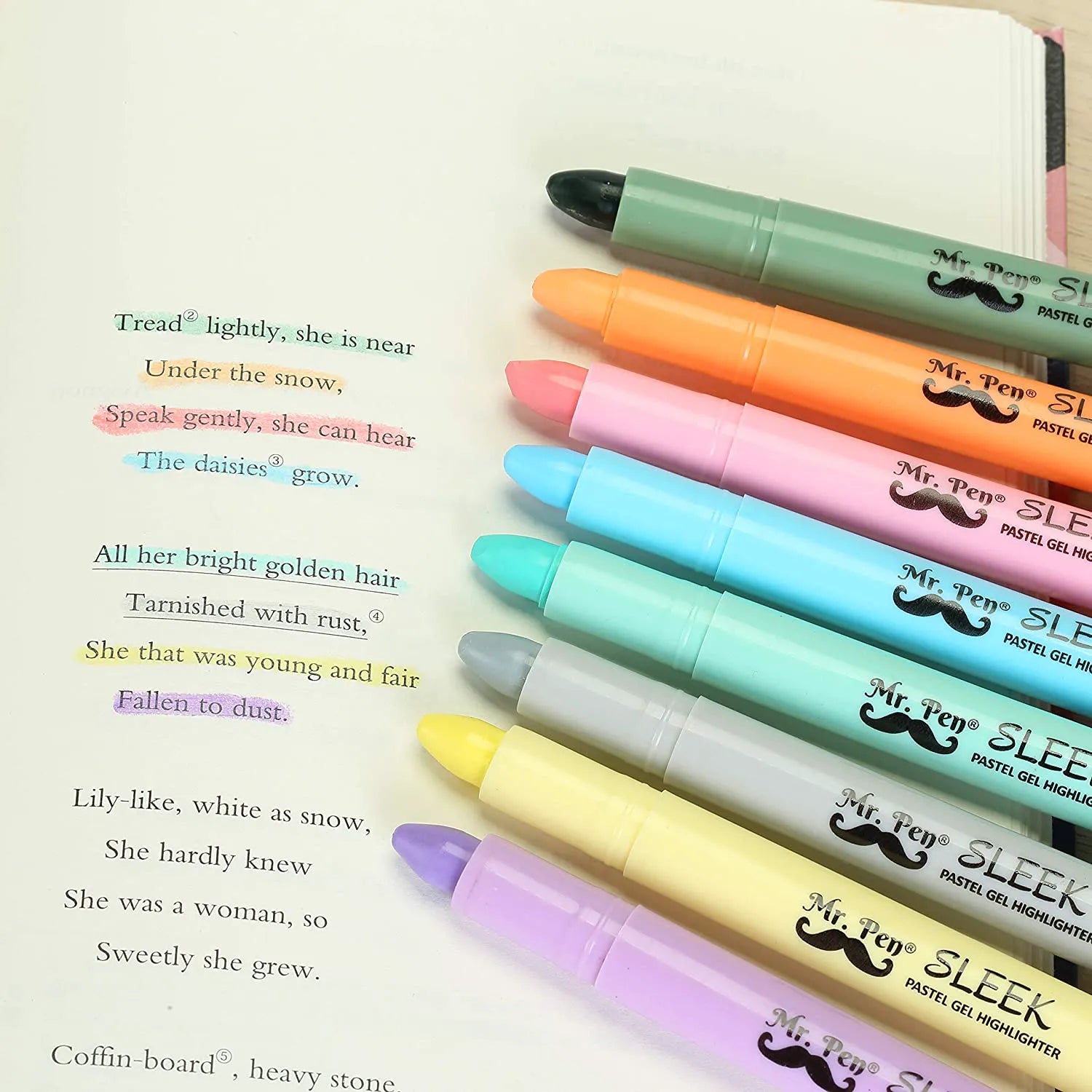 Bible Gel Highlighters, 8 Pack, Pastel Colors, No-Bleed, Twist-Up, Sharpenable Tips