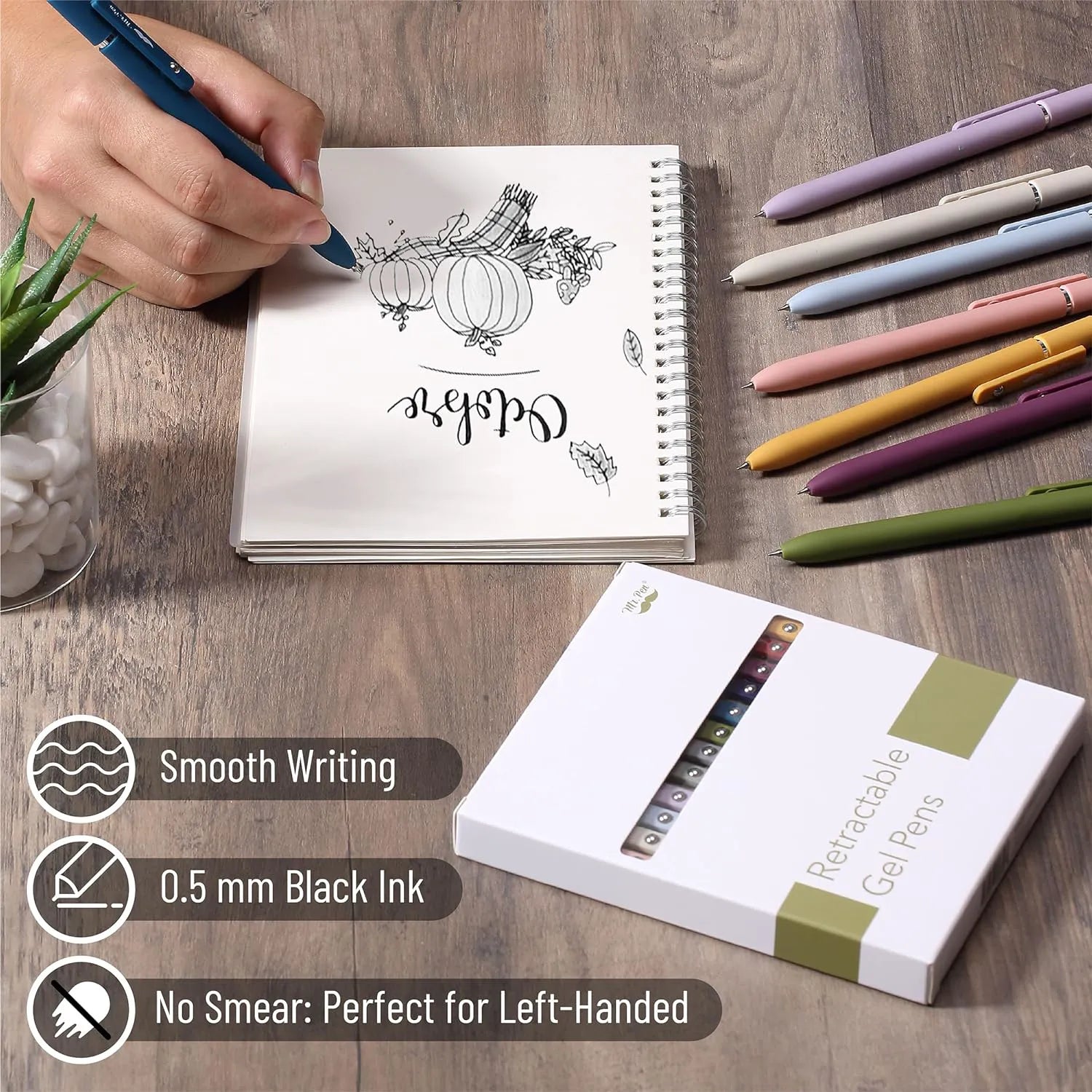 Customizable Retractable Gel Pen with Morandi and Vintage Barrels, Black Ink, 0.5 mm