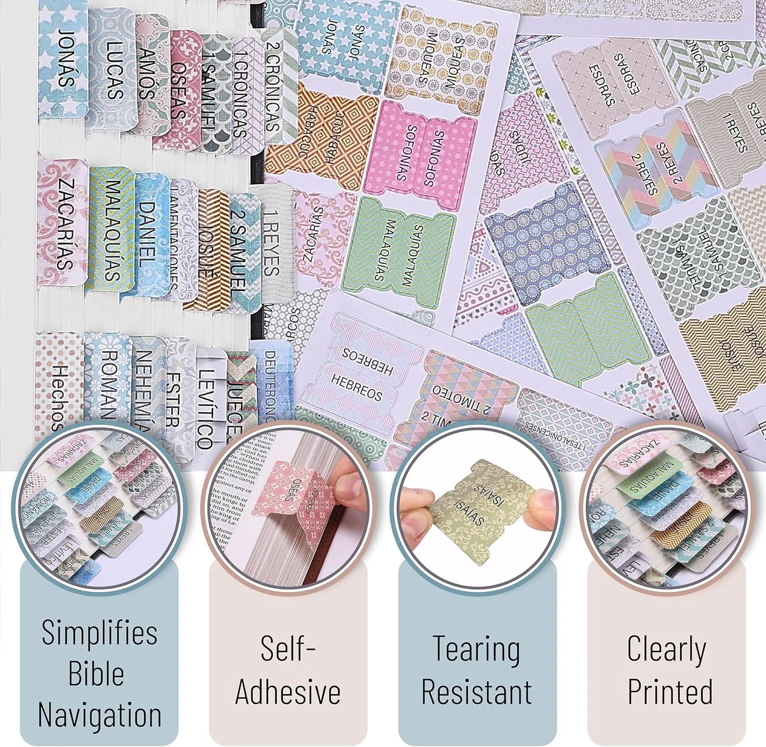 Mr. Pen Spanish Bible Tabs - 75 Laminated Index Tabs for Women and Men, Study Bible Tabs