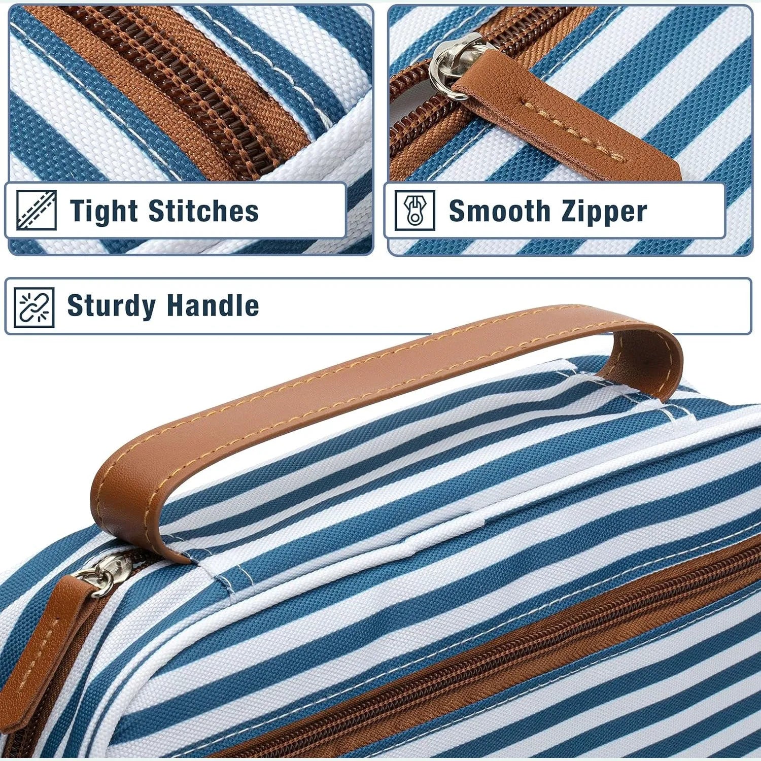 Large Canvas Bible Cover with Stripe Pattern, Handle and Pockets (11.3" x 9")
