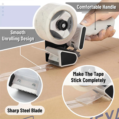 Heavy Duty 2-Inch Packing Tape Dispenser Gun (2 Pack) with 2 Tape Rolls - Black