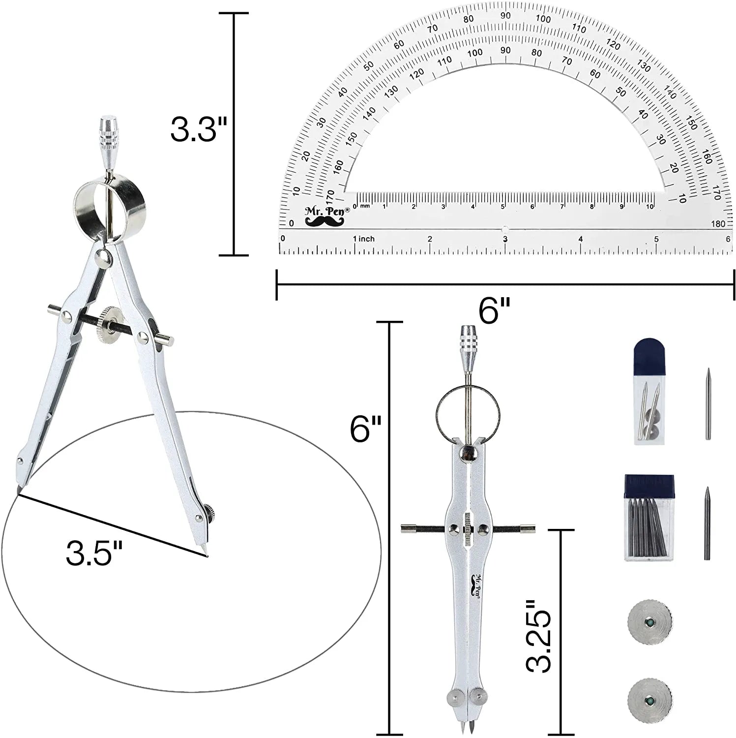 Metal Compass and Transparent Protractor Set