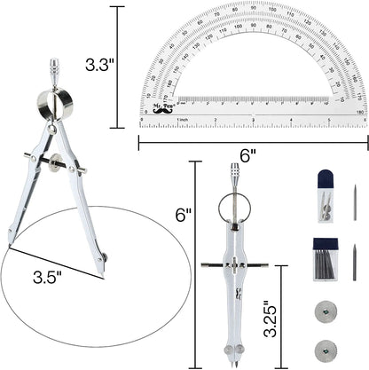 Metal Compass and Transparent Protractor Set