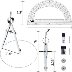 Metal Compass and Transparent Protractor Set