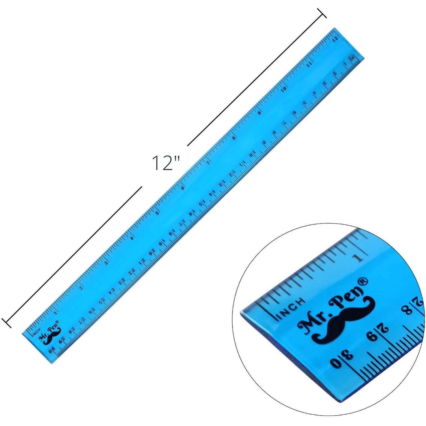 Kids Ruler 12 Inch (6 Pack) - Assorted Colors, Inches & cm, Clear
