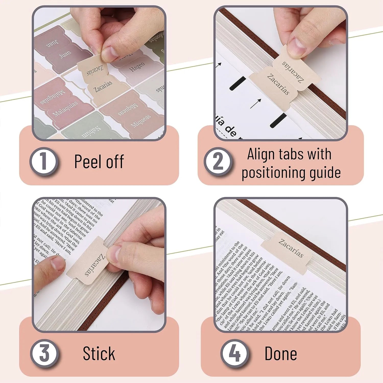 Boho Laminated Bible Tabs (75 pcs) for Old & New Testament - Easy Apply Journaling Supplies