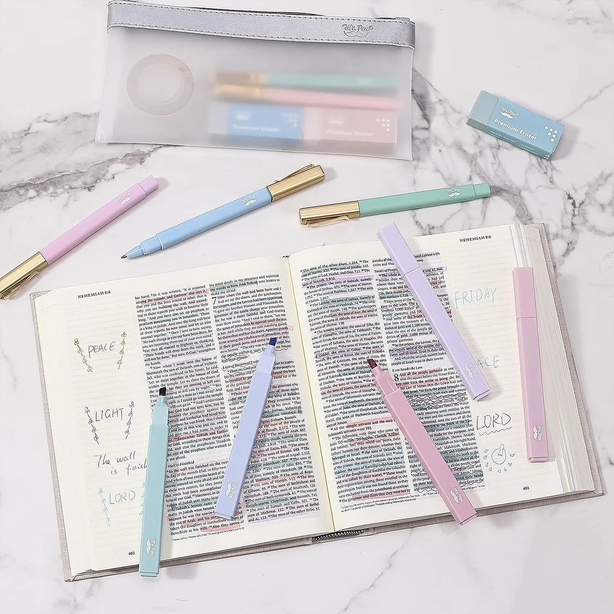 Aesthetic Highlighters & Ballpoint Pens, 12 Pack