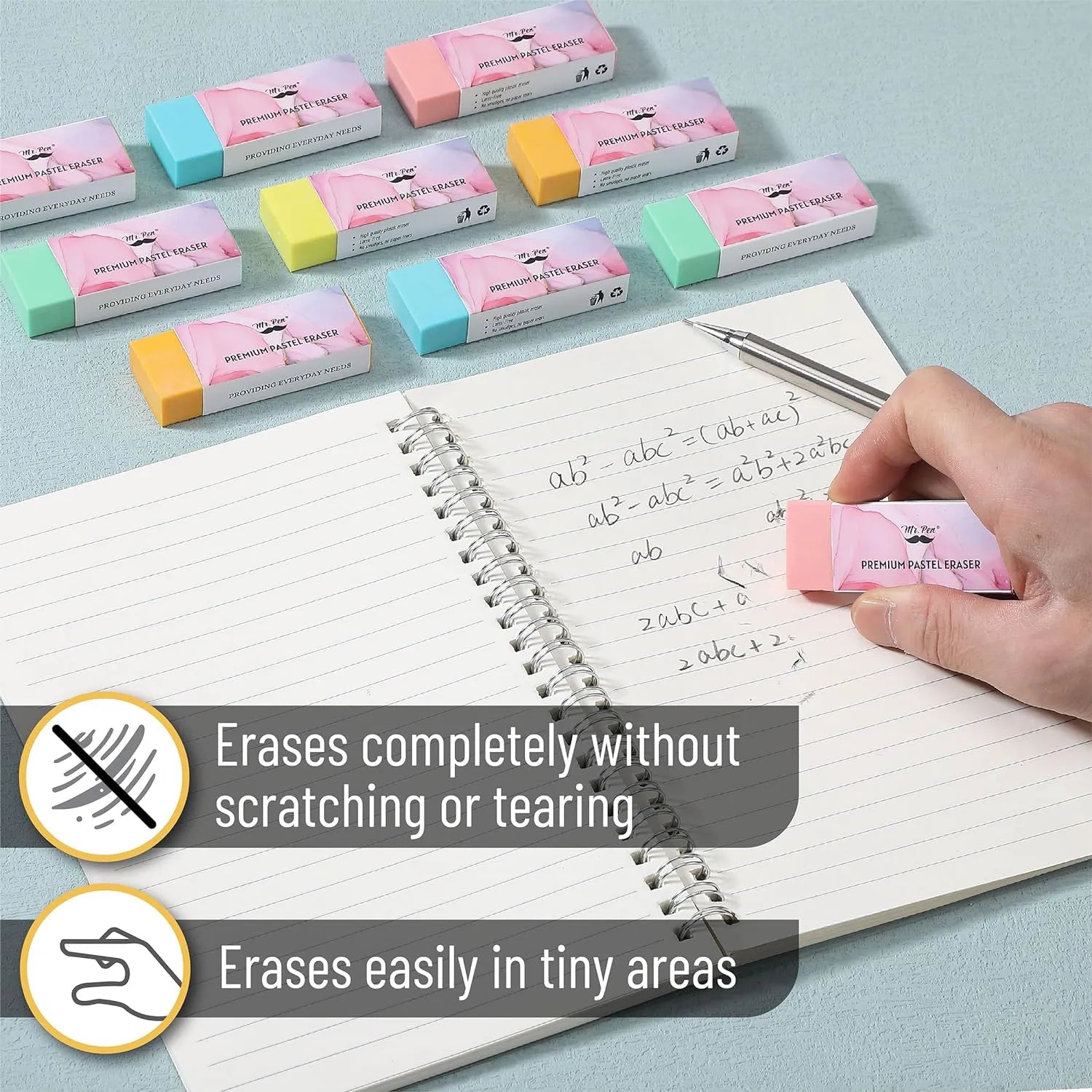 Large School Pencil Eraser (10 Pack) - Bright Colors
