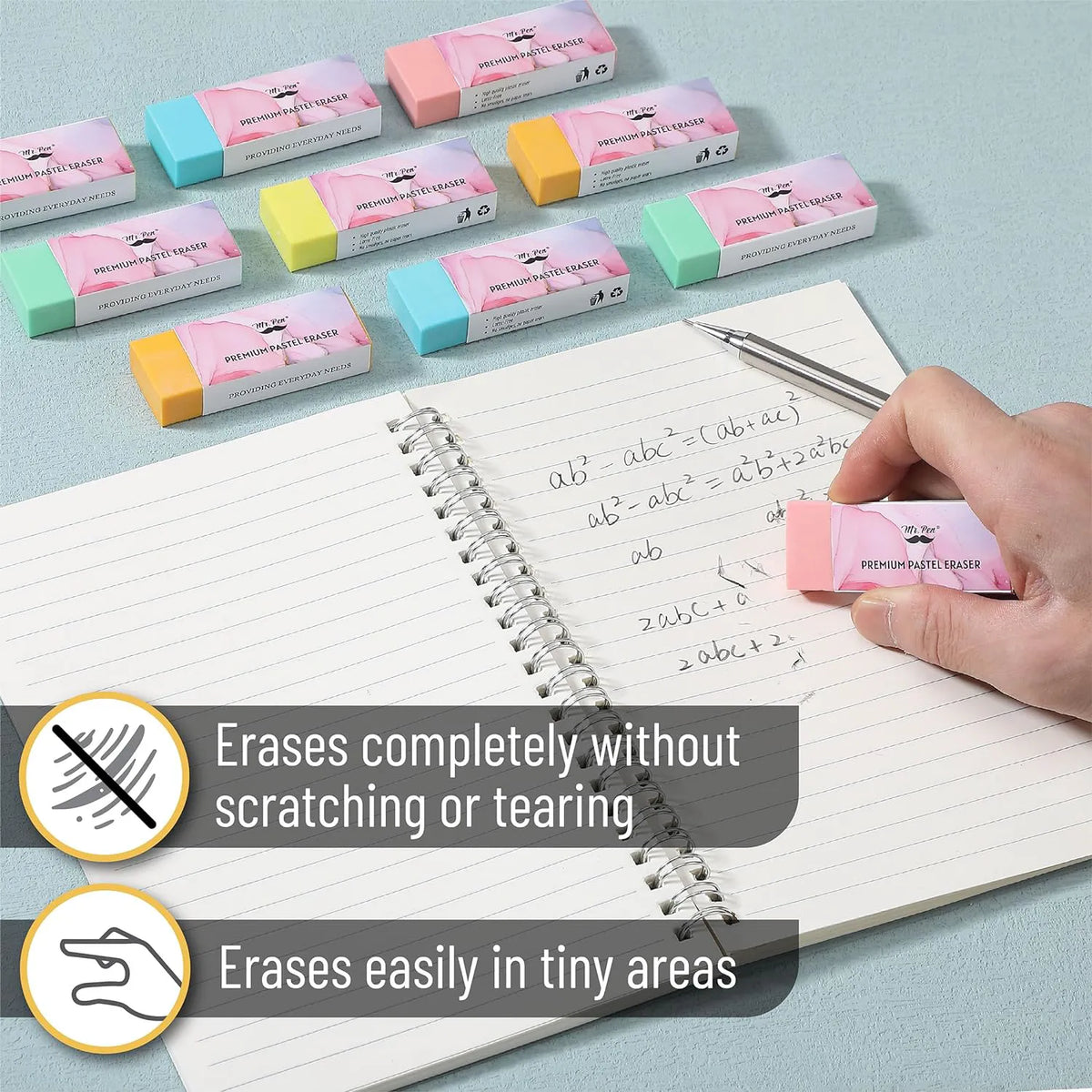 Large School Pencil Eraser (10 Pack) - Bright Colors
