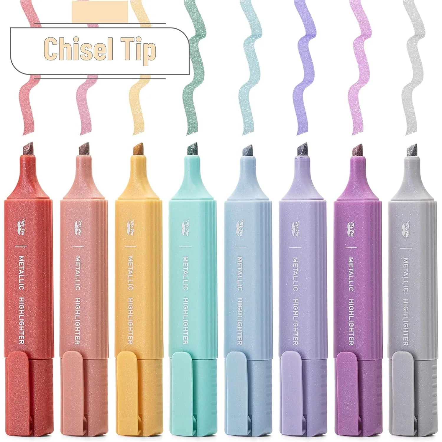 Glitter Highlighters 8-Pack: Metallic Chisel Tip, Aesthetic & Cute for School, Journaling & Crafts