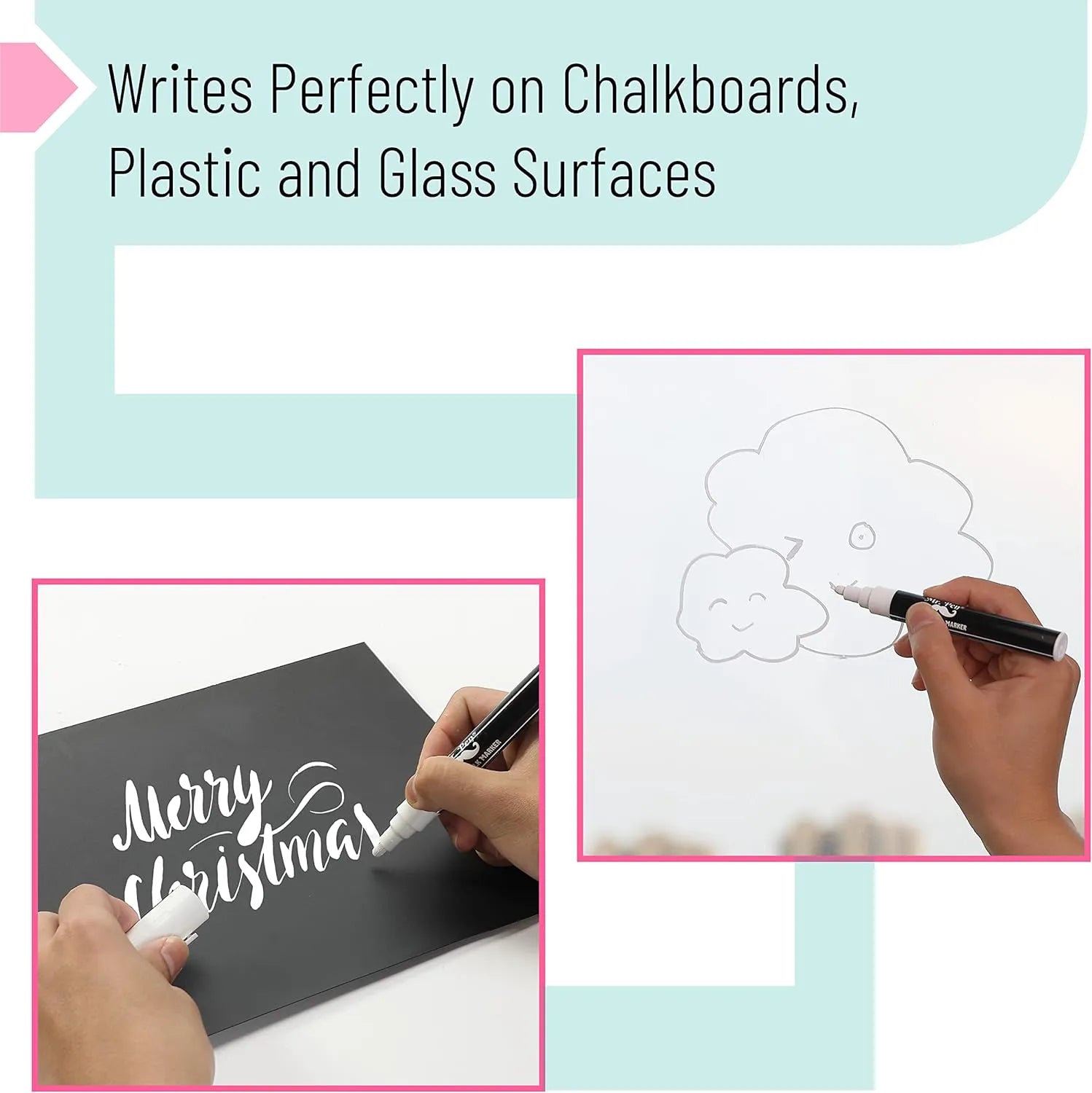 White Chalk Markers (8 Pack) with Reversible Tip - Erasable
