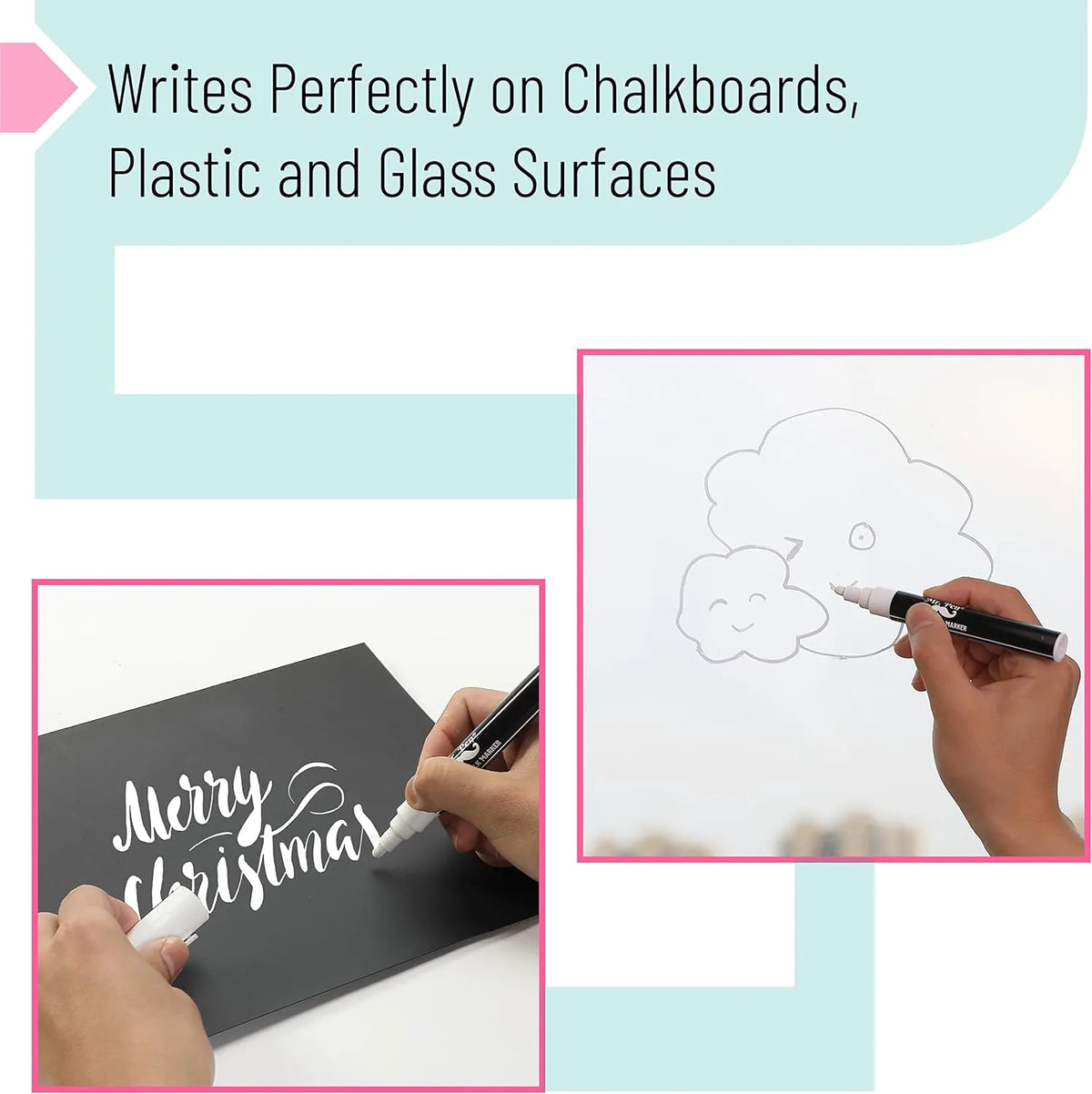 White Chalk Markers (8 Pack) with Reversible Tip - Erasable