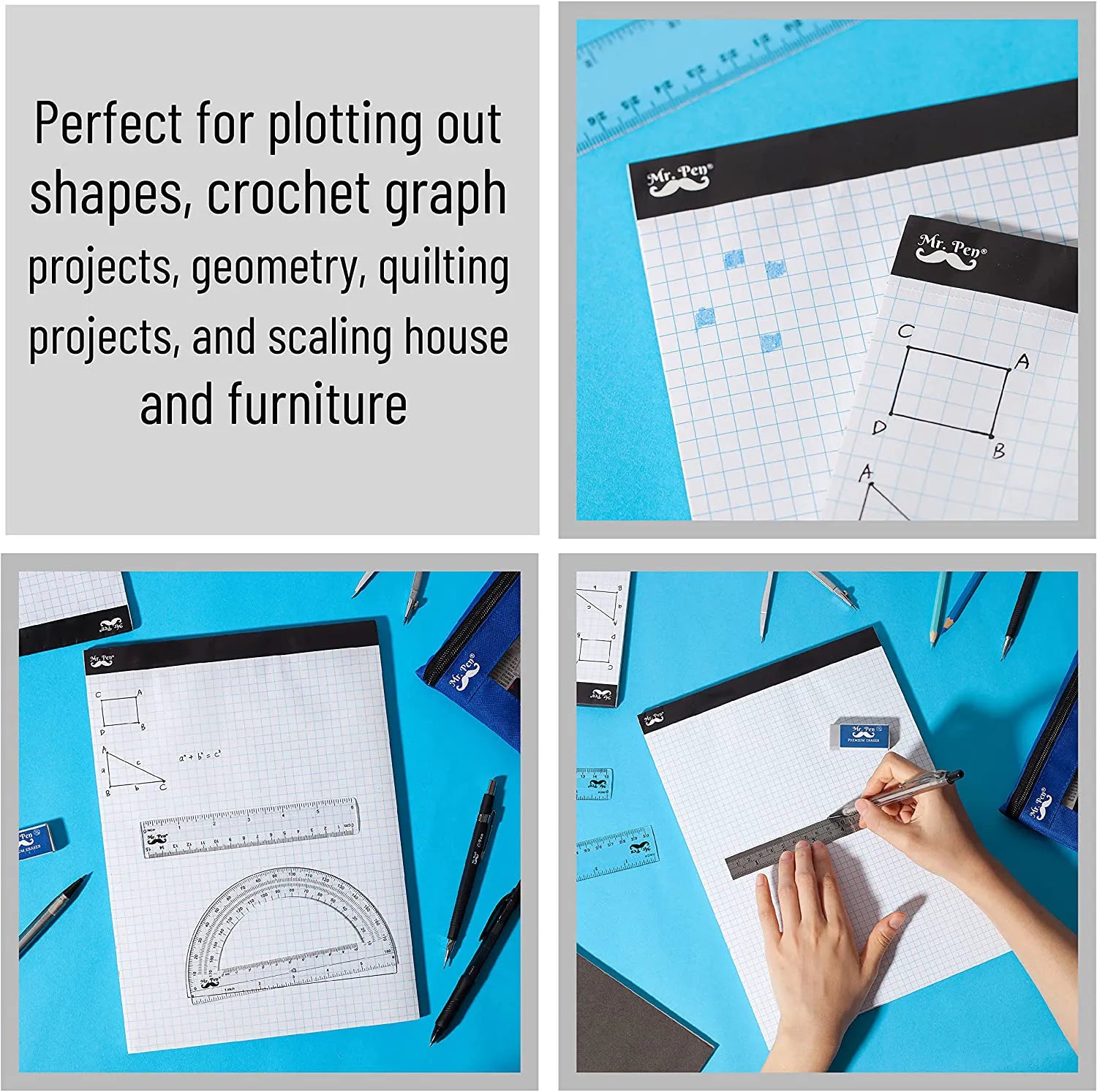 Graph Paper Pad 11" x 8.5", 4x4 Grid (4 Squares/Inch), 55 Sheets, Quad Ruled