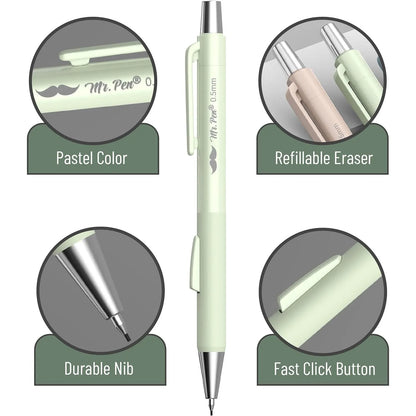 Pastel Mechanical Pencil Set - 4 Pack with 0.5 & 0.7mm Leads