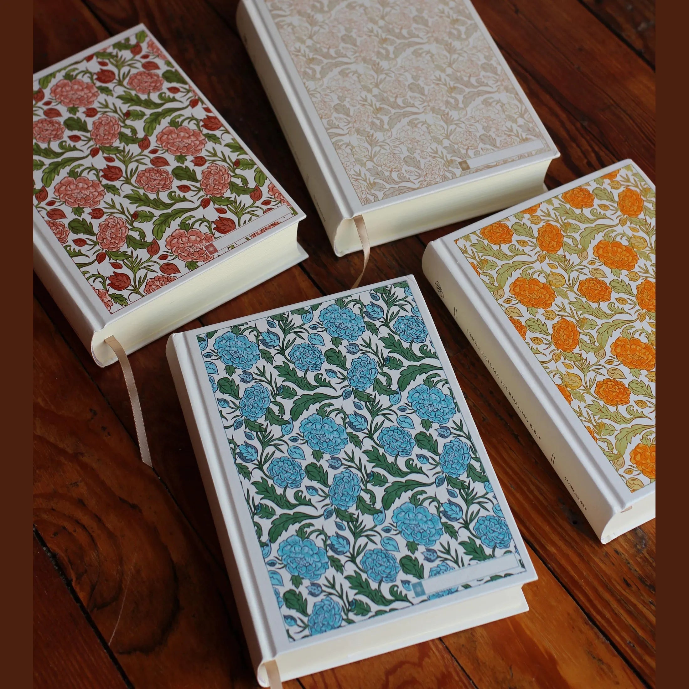 ESV Custom Single Column Journaling Bible, Floral Hardcover with Name Box (Pink, Blue, Cream, or Marigold)