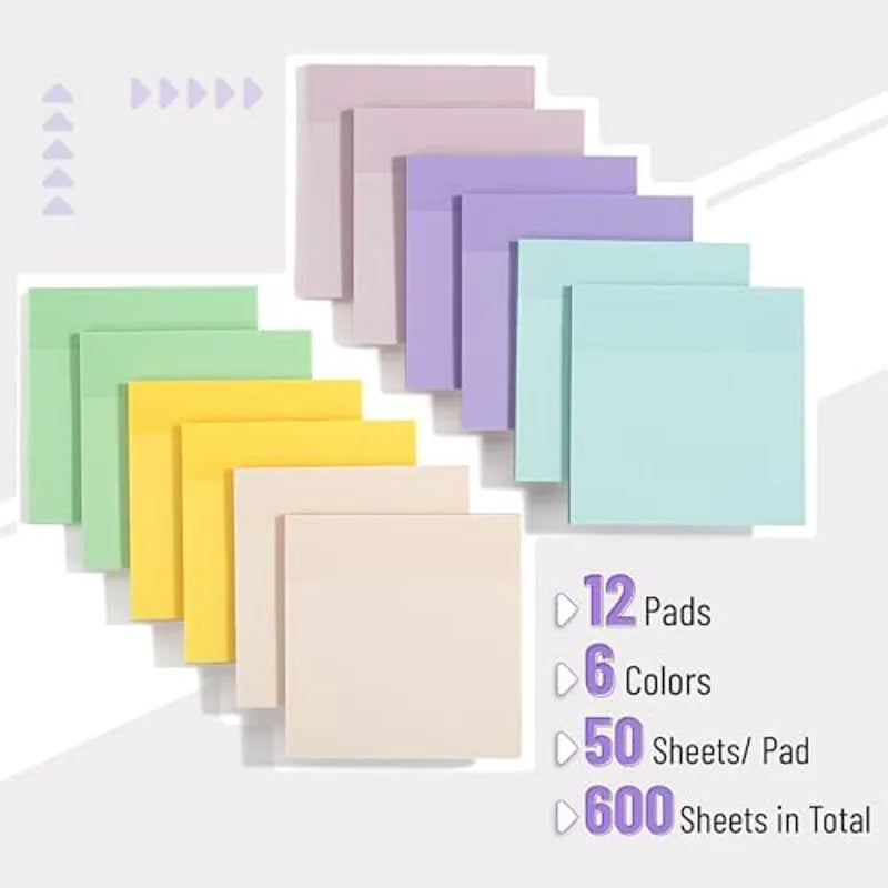 Mr. Pen Transparent Sticky Notes 3x3 Inches, Morandi Colors, 12 Pads (600 Sheets), See-Through Bulk Notes