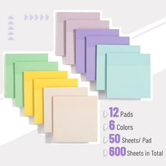Mr. Pen Transparent Sticky Notes 3x3 Inches, Morandi Colors, 12 Pads (600 Sheets), See-Through Bulk Notes
