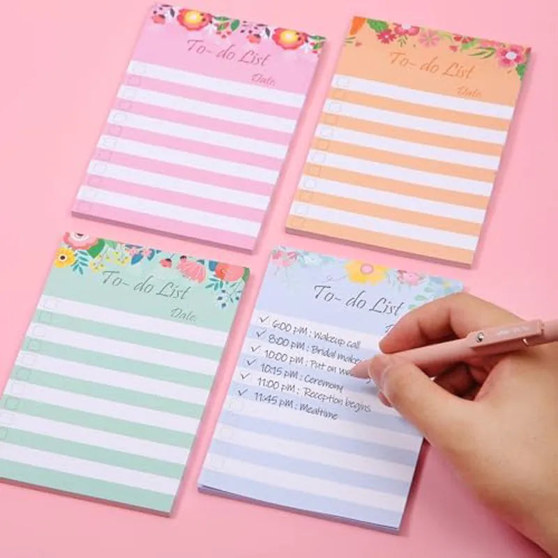 Floral Header To Do List Sticky Notes, 4x6 Inches, 4 Pads, 200 Sheets