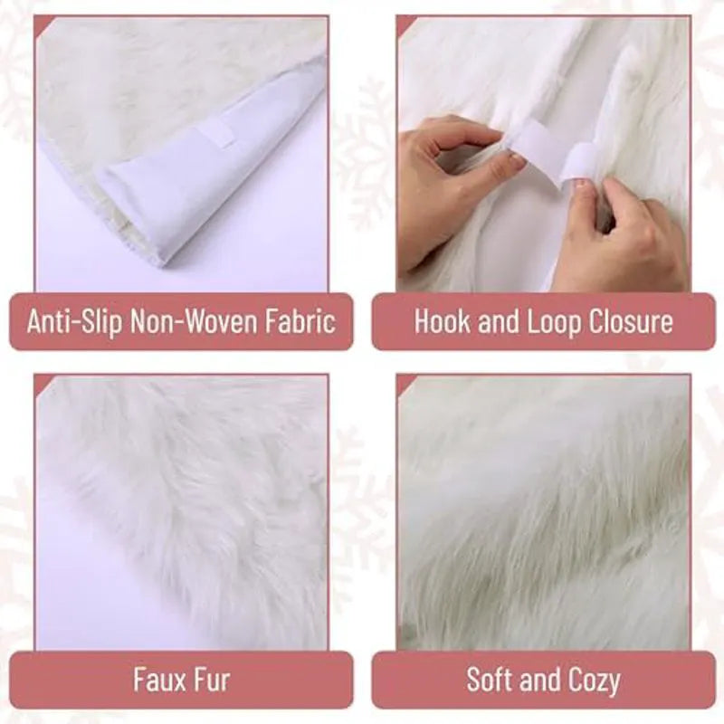 Mr. Pen Christmas Tree Skirt, 36 Inch, White Faux Fur