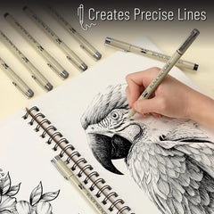 Black Fineliner Drawing Pens (16 Pack) with 0.05–3mm Tips