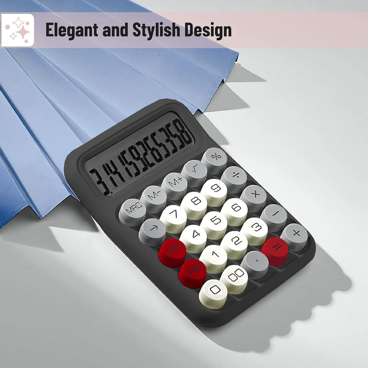 Mechanical Switch Calculator with 12-Digit Large LCD Display and Round Grey Keys