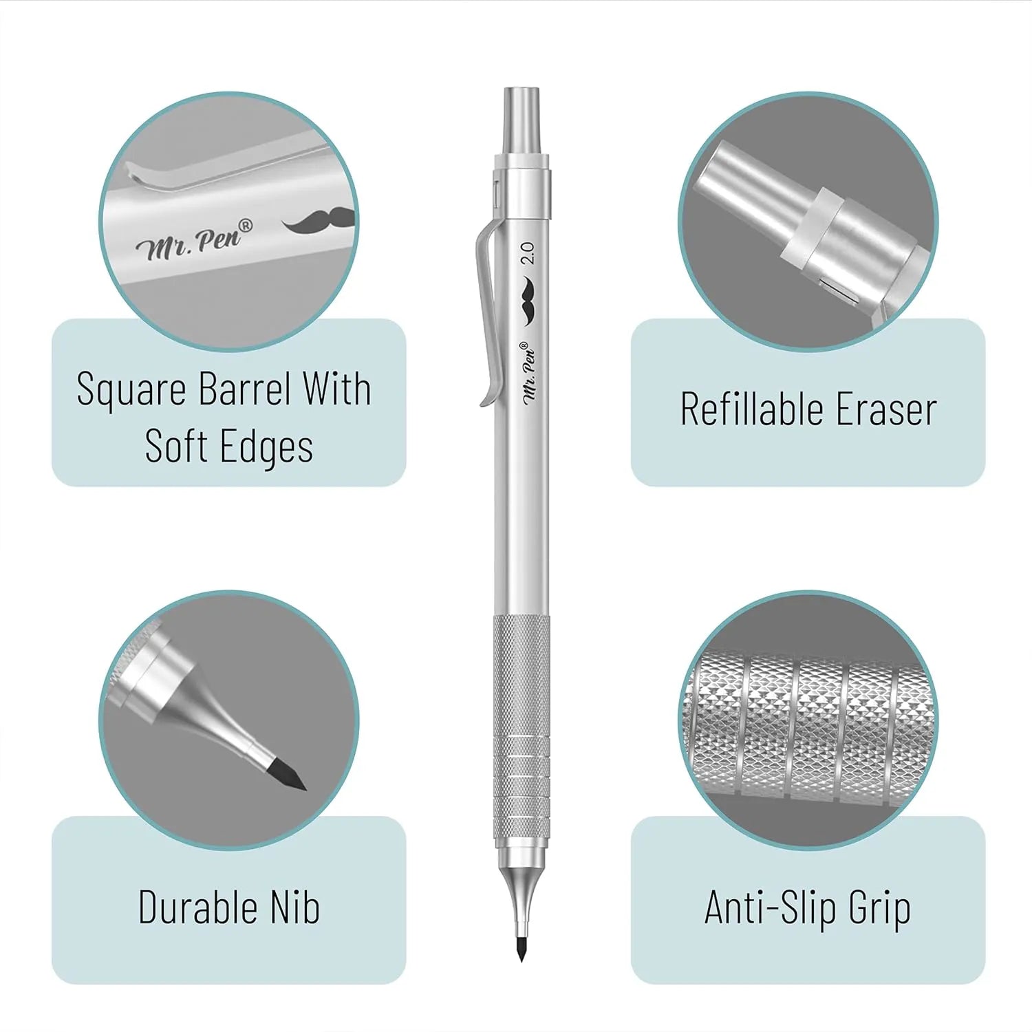 Premium Mechanical Pencil Set with Case, 5 Sizes, Leads & Erasers
