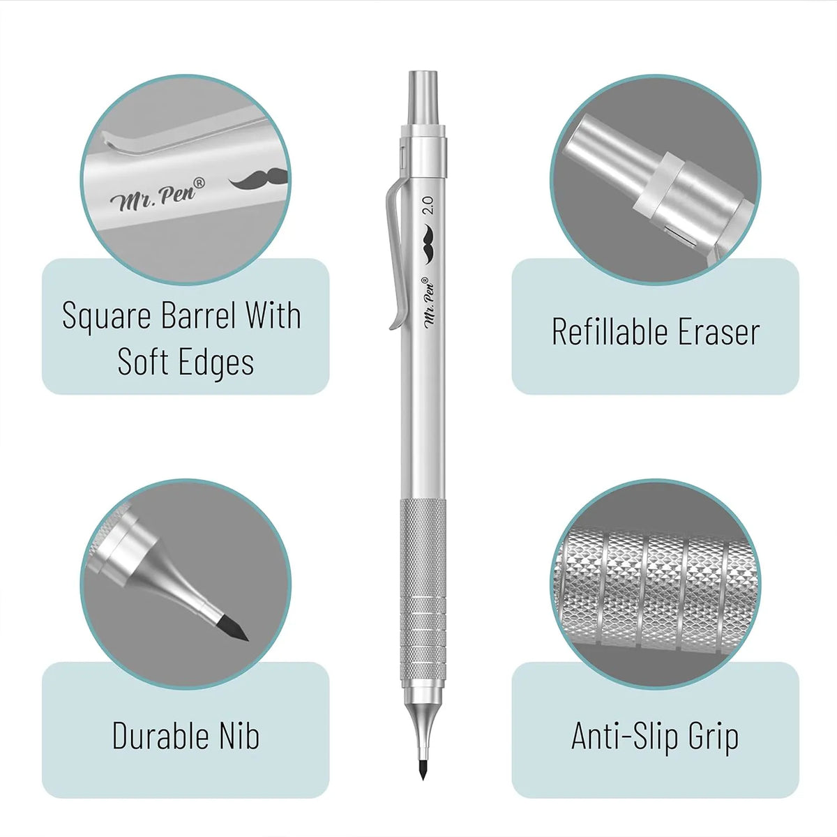 Premium Mechanical Pencil Set with Case, 5 Sizes, Leads & Erasers