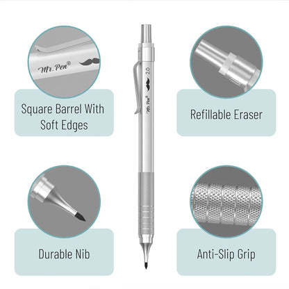 Premium Mechanical Pencil Set with Case, 5 Sizes, Leads & Erasers