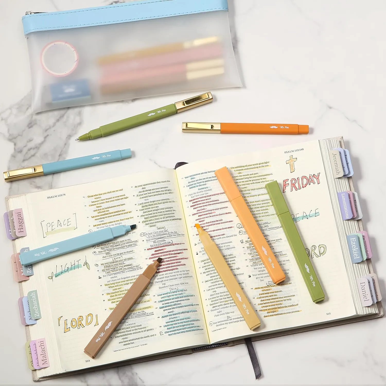 Aesthetic No-Bleed Highlighters & Pens, 12-Pack Pastel Set for Bible Study