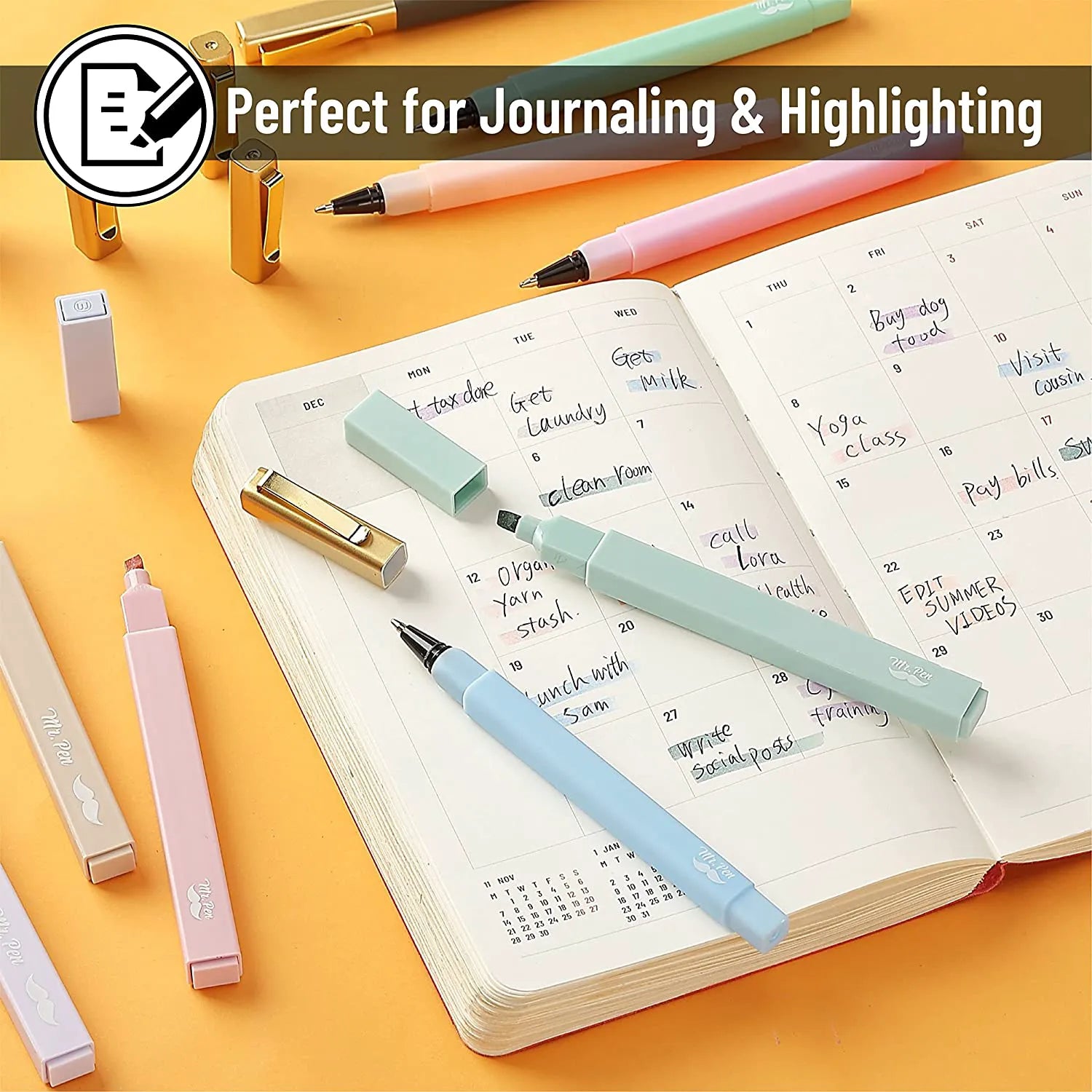 Aesthetic Highlighters & Ballpoint Pens, 12 Pack