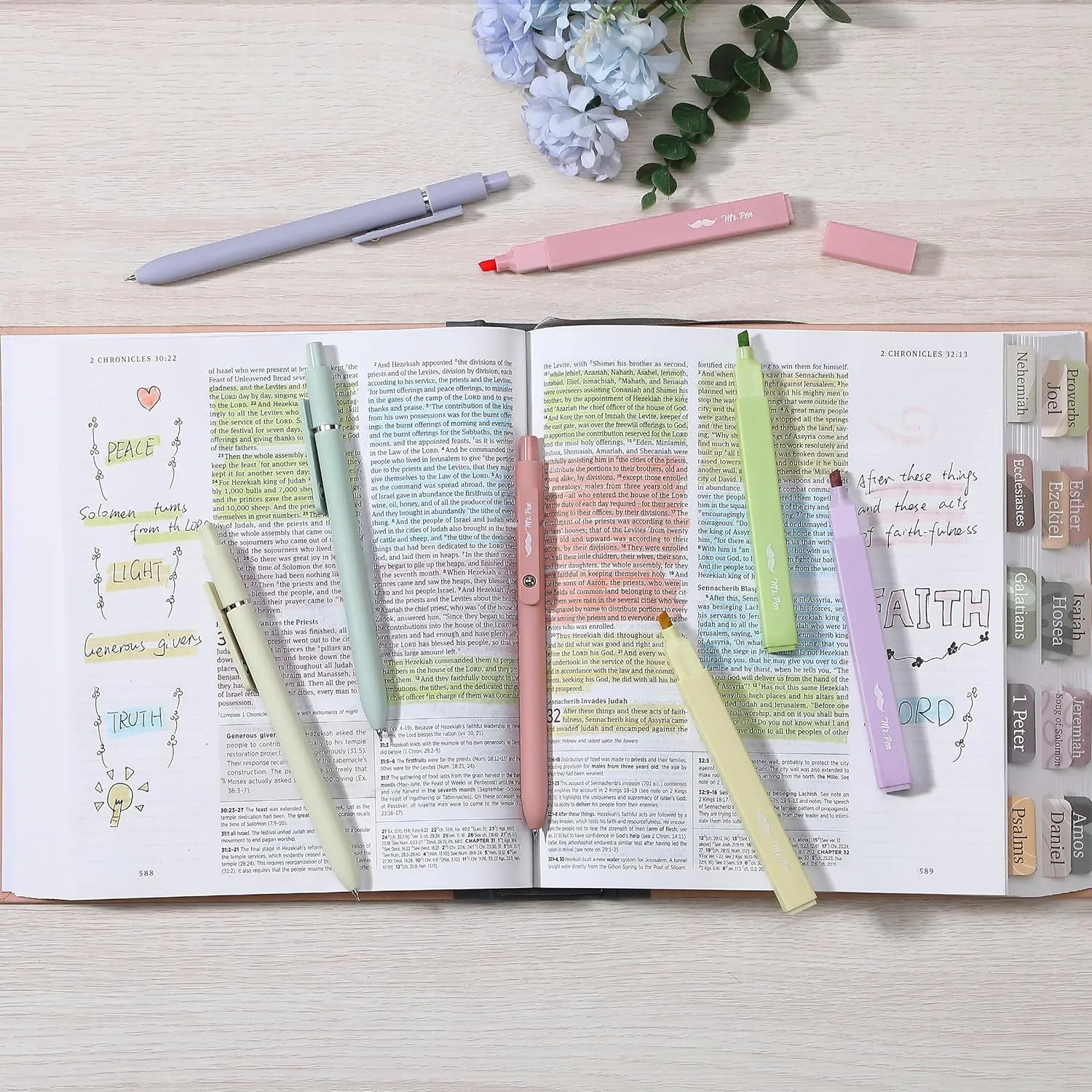 Aesthetic Bible Highlighters & Gel Pens Set - 10 Pack, No Bleed Assorted Colors, Black Ink Pens for Journaling & Study
