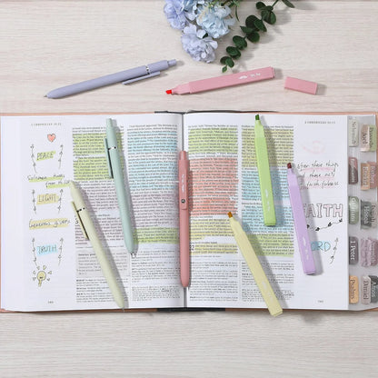 Aesthetic Bible Highlighters & Gel Pens Set - 10 Pack, No Bleed Assorted Colors, Black Ink Pens for Journaling & Study