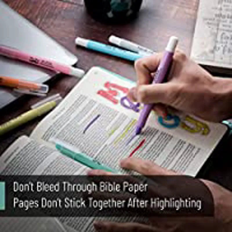 Bible Gel Highlighters, 8 Pack, Pastel Colors, No-Bleed, Twist-Up, Sharpenable Tips