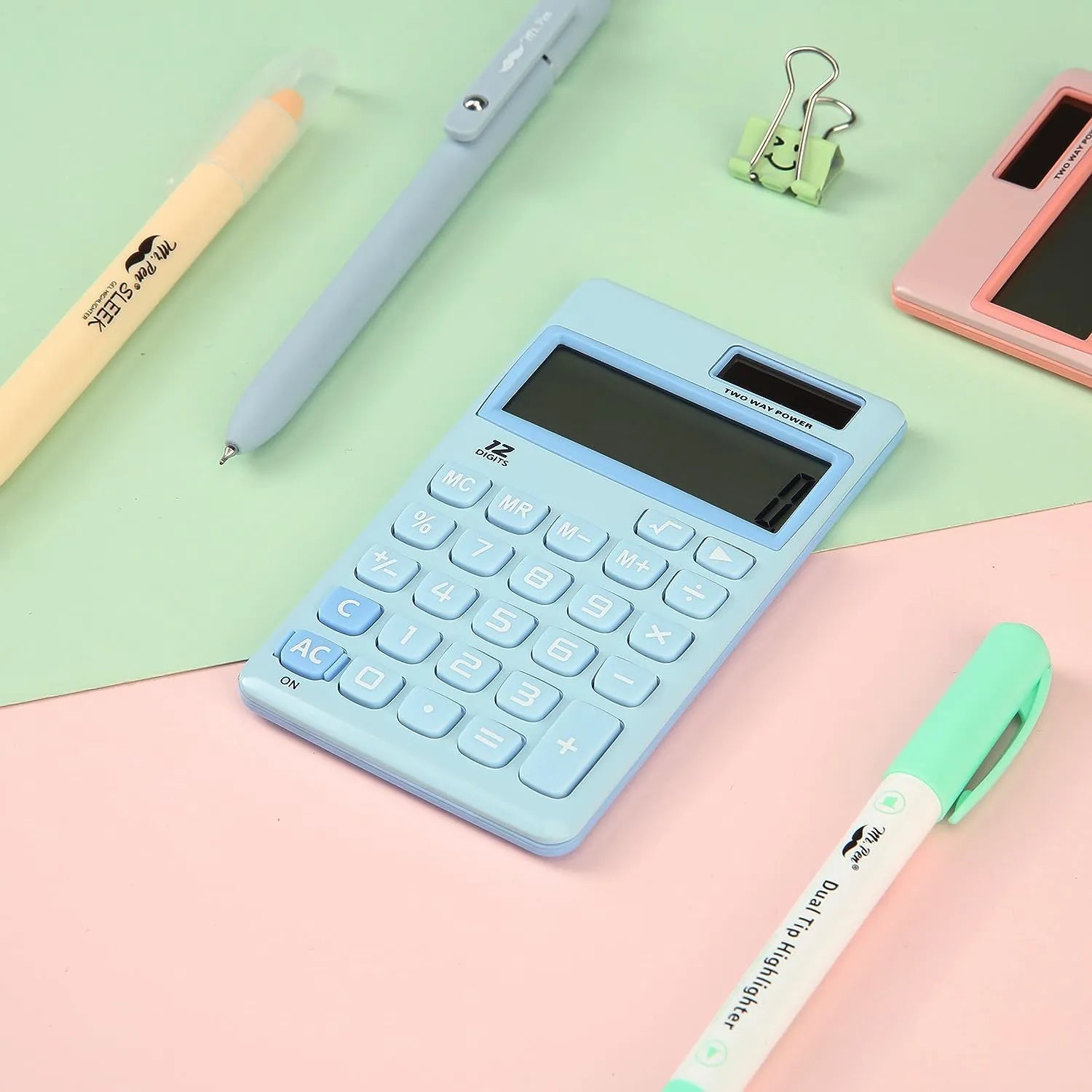 12-Digit Solar Calculator, Light Blue, Standard Function, Handheld