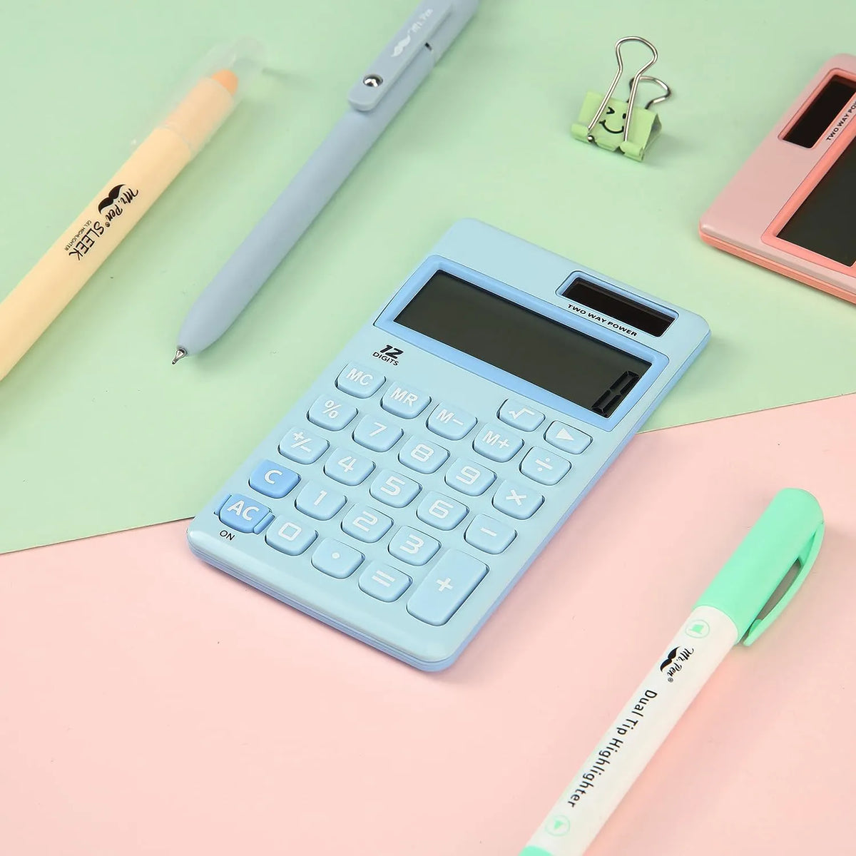 12-Digit Solar Calculator, Light Blue, Standard Function, Handheld