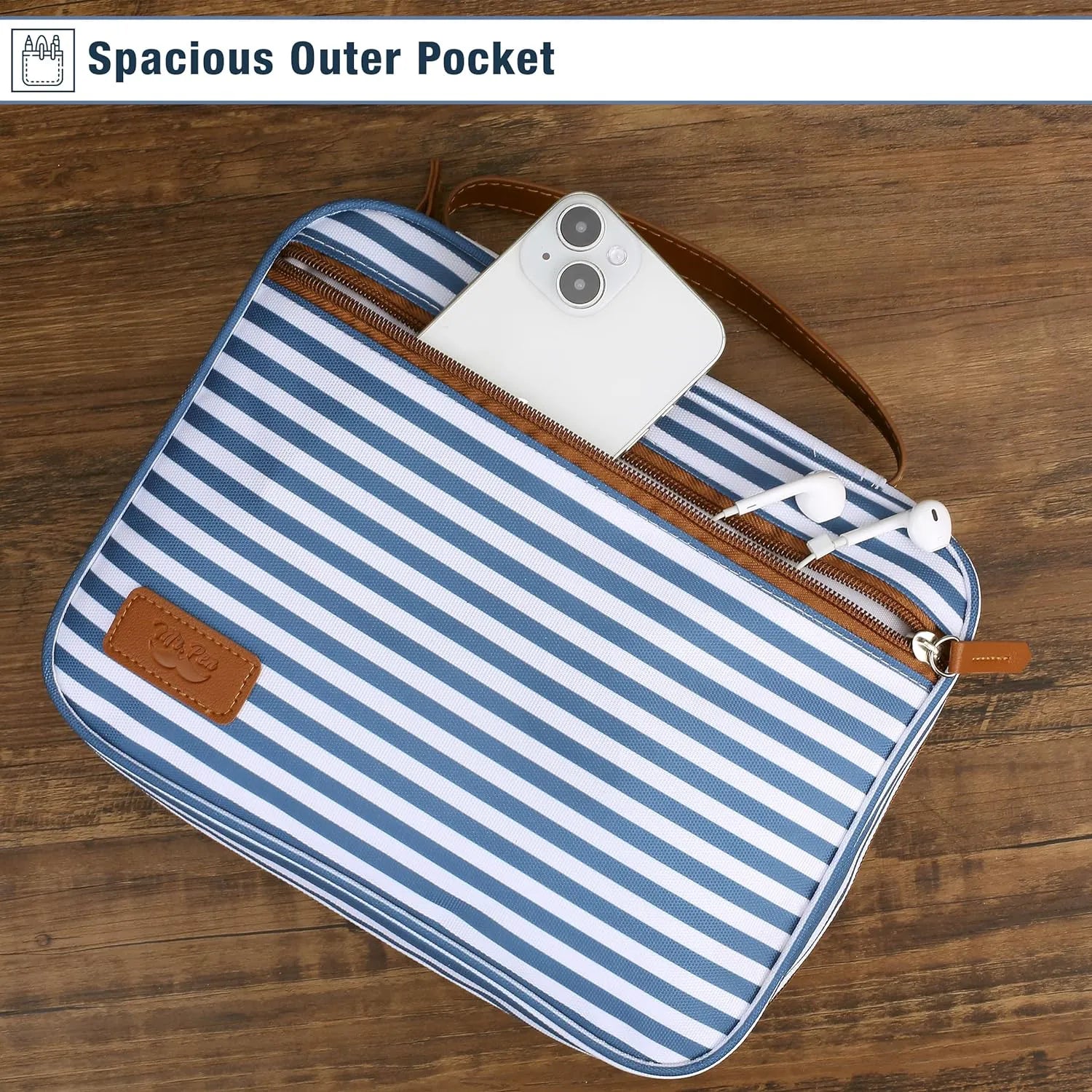 Large Canvas Bible Cover with Stripe Pattern, Handle and Pockets (11.3" x 9")