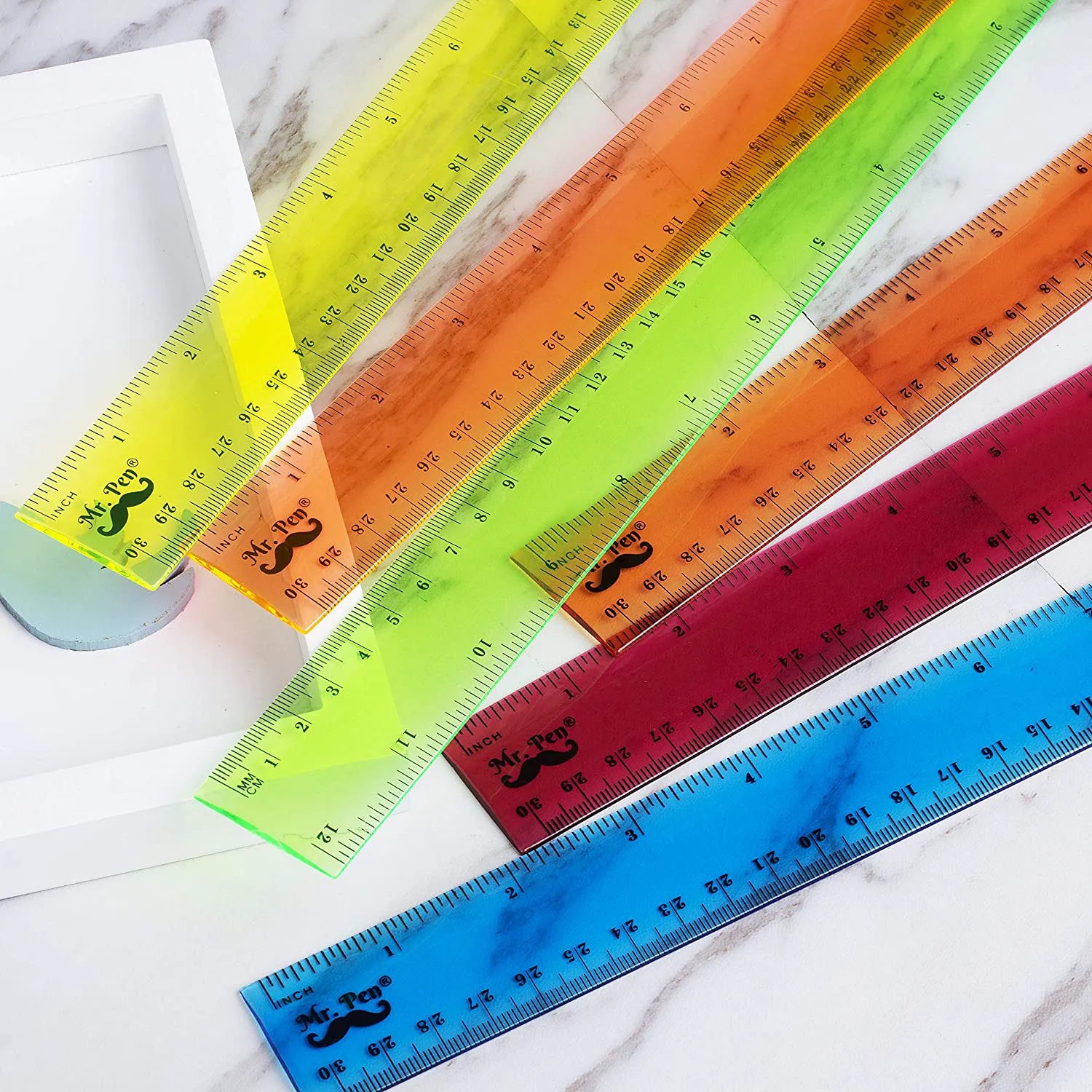 Kids Ruler 12 Inch (6 Pack) - Assorted Colors, Inches & cm, Clear