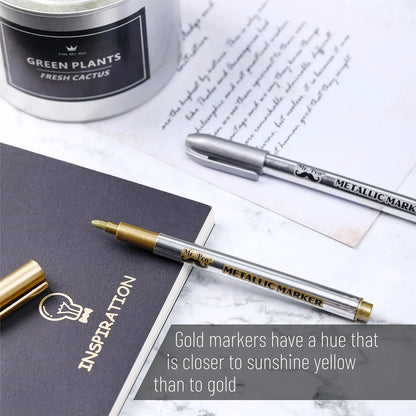 Metallic Paint Markers, 12 Pack, Gold & Silver, 1.5mm Fine Tip